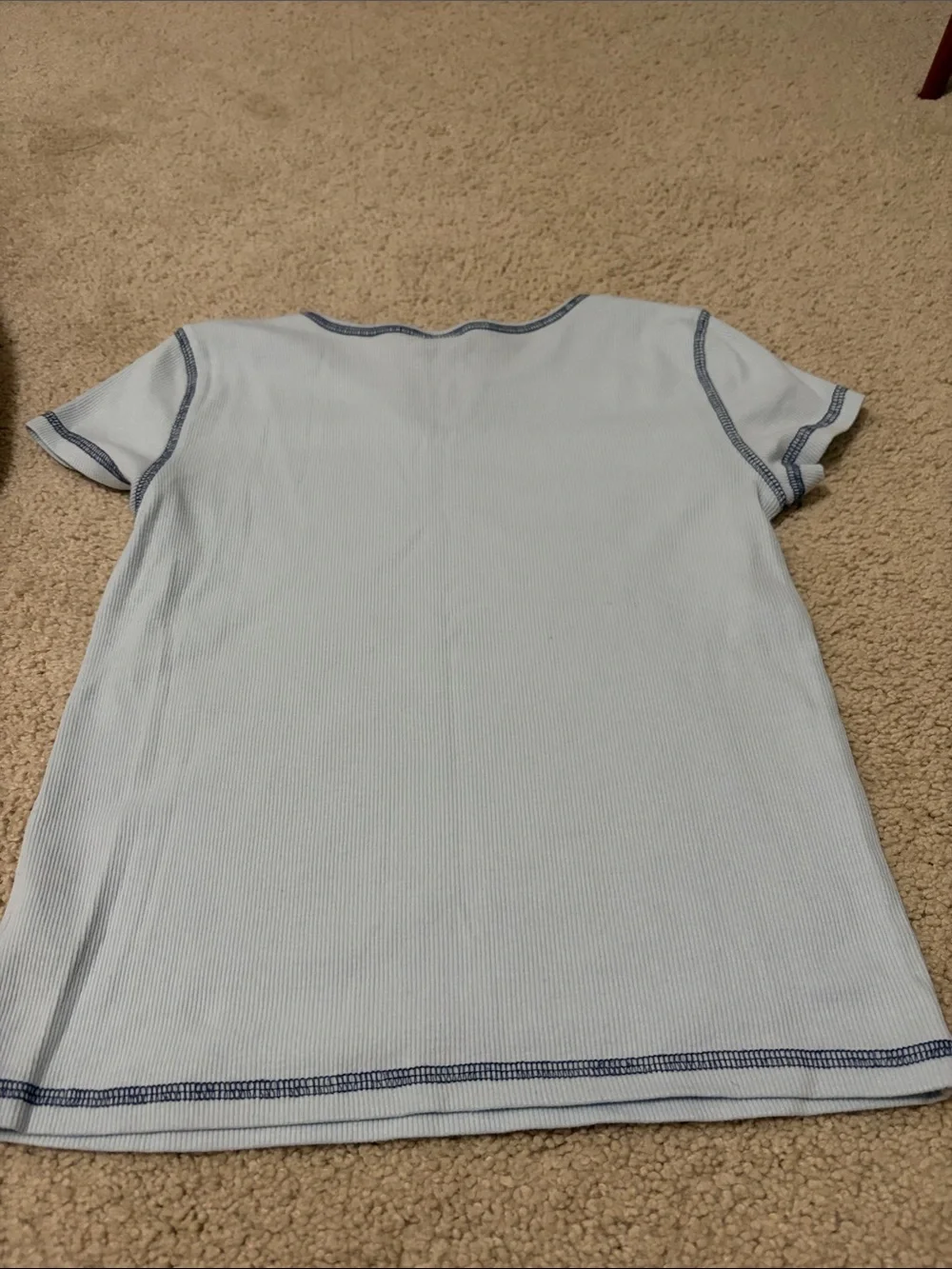Old Navy Light Blue Ribbed Short-Sleeve Tee with Navy Contrast Stitching